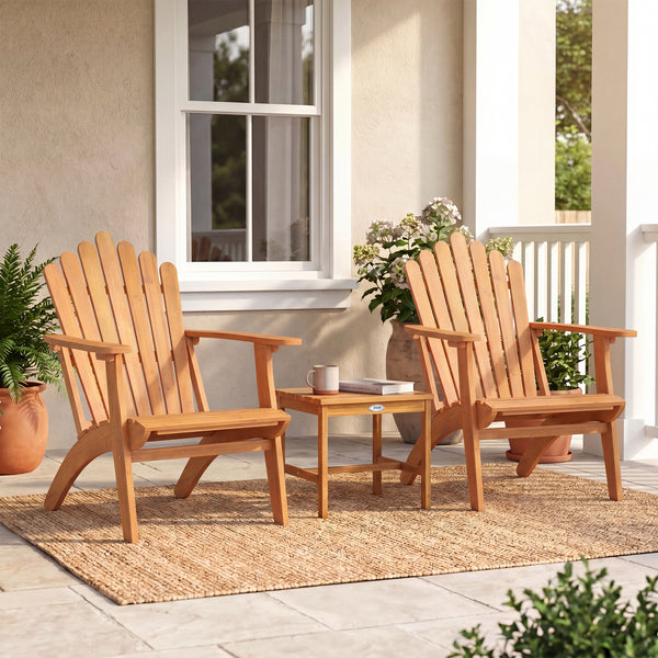 Built for dependable outdoor use with solid acacia wood<br>Strong construction holds up to 400 lbs with stability<br>Curved seat for comfort during longer outdoor lounging<br>Angled backrest eases sitting with better body support<br>Wide armrests for adde