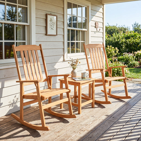 Acacia wood combines lasting strength with natural appeal<br>Soothing rocking enhances your outdoor relaxation moments<br>Perfect option for your reading  sunbathing or relaxing outdoors<br>Stable construction supports up to 400 lbs reliably<br>Slatted hi
