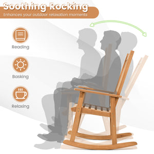 Acacia wood combines lasting strength with natural appeal<br>Soothing rocking enhances your outdoor relaxation moments<br>Perfect option for your reading  sunbathing or relaxing outdoors<br>Stable construction supports up to 400 lbs reliably<br>Slatted hi