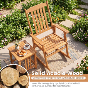 Acacia wood combines lasting strength with natural appeal<br>Soothing rocking enhances your outdoor relaxation moments<br>Perfect option for your reading  sunbathing or relaxing outdoors<br>Stable construction supports up to 400 lbs reliably<br>Slatted hi