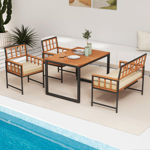 Add a touch of elegance to your outdoor space with rustic acacia wood<br>Bring smooth touch thanks to the burr-free surface<br>Sturdy metal construction for strong stability<br>1.96" umbrella hole for most standard patio umbrellas (not included)<br>Make y