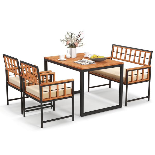 Add a touch of elegance to your outdoor space with rustic acacia wood<br>Bring smooth touch thanks to the burr-free surface<br>Sturdy metal construction for strong stability<br>1.96" umbrella hole for most standard patio umbrellas (not included)<br>Make y