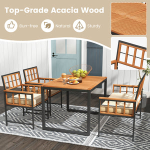Add a touch of elegance to your outdoor space with rustic acacia wood<br>Bring smooth touch thanks to the burr-free surface<br>Sturdy metal construction for strong stability<br>1.96" umbrella hole for most standard patio umbrellas (not included)<br>Make y