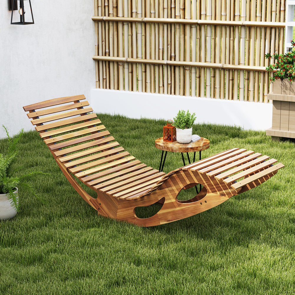 Made of high-quality acacia wood for long-lasting use<br>Bottom crossbar for higher stability<br>Gentle rocking motion with safe bottom stopper<br>Slatted design offers breathable seat and avoids water accumulation<br>Ergonomic curved seat brings you opti