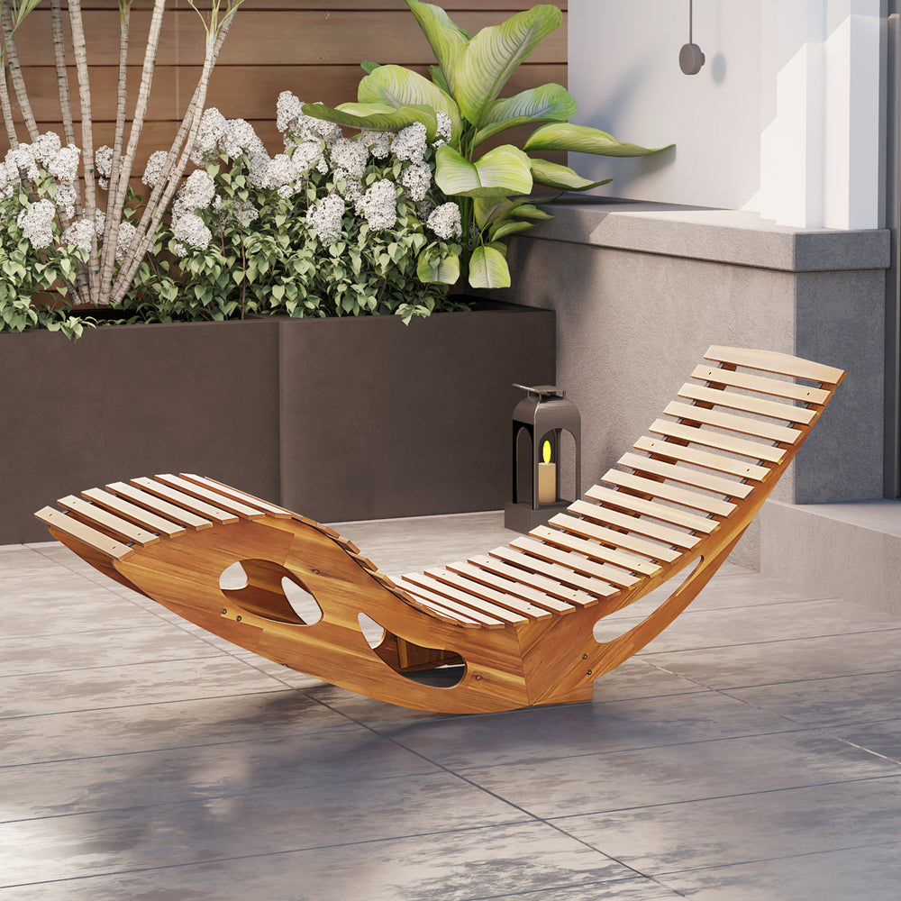 Made of high-quality acacia wood for long-lasting use<br>Bottom crossbar for higher stability<br>Gentle rocking motion with safe bottom stopper<br>Slatted design offers breathable seat and avoids water accumulation<br>Ergonomic curved seat brings you opti
