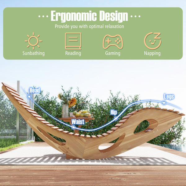 Made of high-quality acacia wood for long-lasting use<br>Bottom crossbar for higher stability<br>Gentle rocking motion with safe bottom stopper<br>Slatted design offers breathable seat and avoids water accumulation<br>Ergonomic curved seat brings you opti