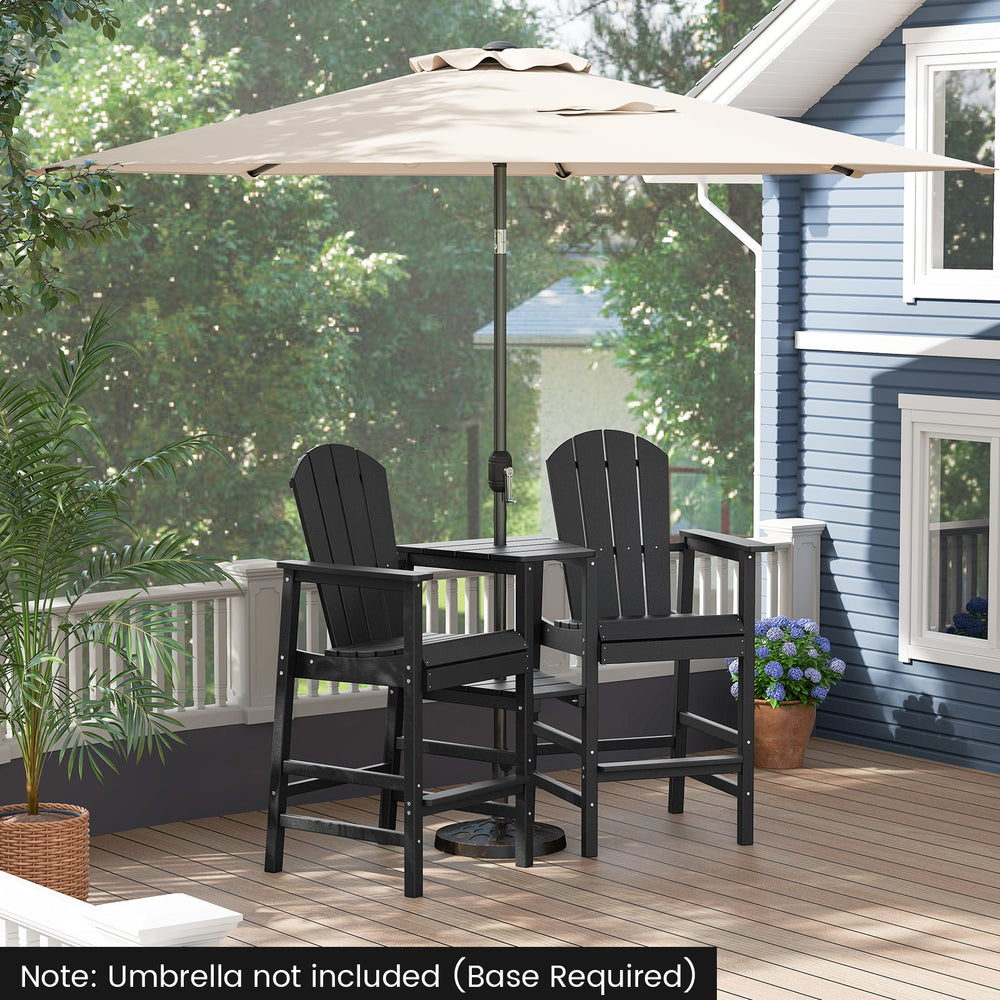 Made from weatherproof HDPE for long-lasting quality<br>Fade and crack resistant with low maintenance needs<br>Built-in 2-tier storage tray for your books  snacks and drinks<br>1.8" umbrella holes for adding a refreshing shade<br>Comfy to sit on with its 