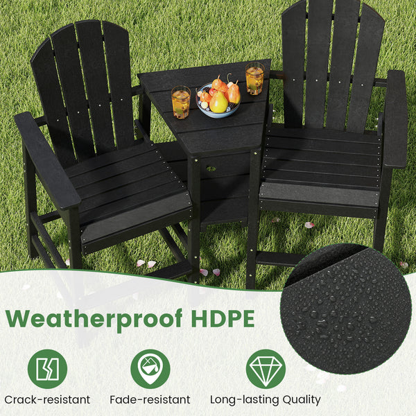 Made from weatherproof HDPE for long-lasting quality<br>Fade and crack resistant with low maintenance needs<br>Built-in 2-tier storage tray for your books  snacks and drinks<br>1.8" umbrella holes for adding a refreshing shade<br>Comfy to sit on with its 