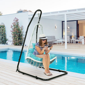 This adjustable hammock chair stand is perfect for your indoor or outdoor space. Â  It is more stabilized than others. The stand is height-adjustable so you can easily hang your hammock swing at a comfortable height. It uses heavy duty steel frame which s