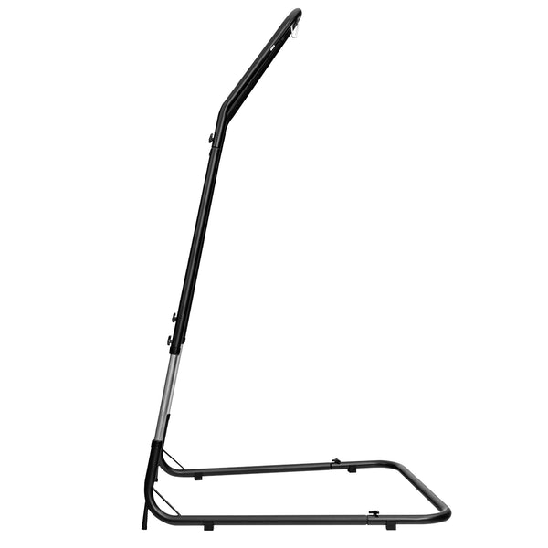 This adjustable hammock chair stand is perfect for your indoor or outdoor space. Â  It is more stabilized than others. The stand is height-adjustable so you can easily hang your hammock swing at a comfortable height. It uses heavy duty steel frame which s