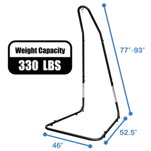 This adjustable hammock chair stand is perfect for your indoor or outdoor space. Â  It is more stabilized than others. The stand is height-adjustable so you can easily hang your hammock swing at a comfortable height. It uses heavy duty steel frame which s