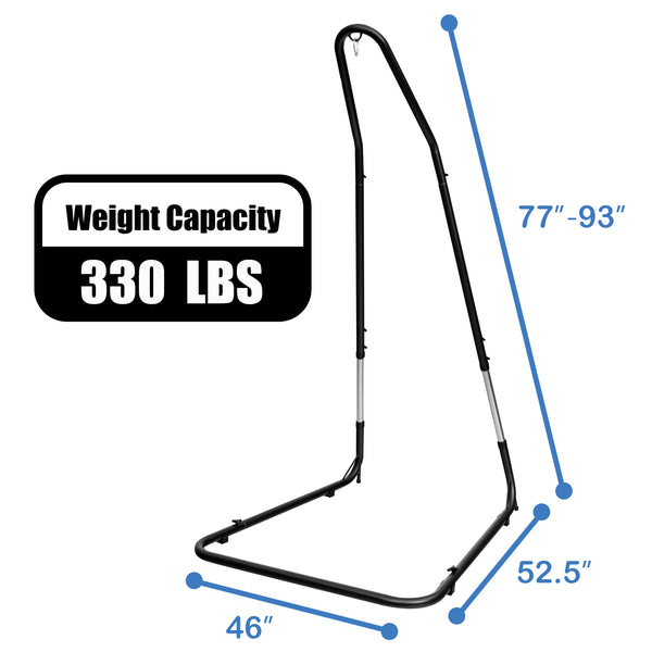 This adjustable hammock chair stand is perfect for your indoor or outdoor space. Â  It is more stabilized than others. The stand is height-adjustable so you can easily hang your hammock swing at a comfortable height. It uses heavy duty steel frame which s