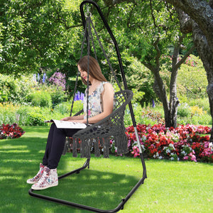 This adjustable hammock chair stand is perfect for your indoor or outdoor space. Â  It is more stabilized than others. The stand is height-adjustable so you can easily hang your hammock swing at a comfortable height. It uses heavy duty steel frame which s