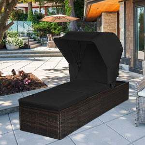 Ideal for indoor and outdoor use  suitable for beach  poolside  balcony and porch <br>PE rattan material  durable  environmentally friendly  weather resistant <br>Adjustable backrest and retractable canopy  meeting your different needs <br>Sponge padded s
