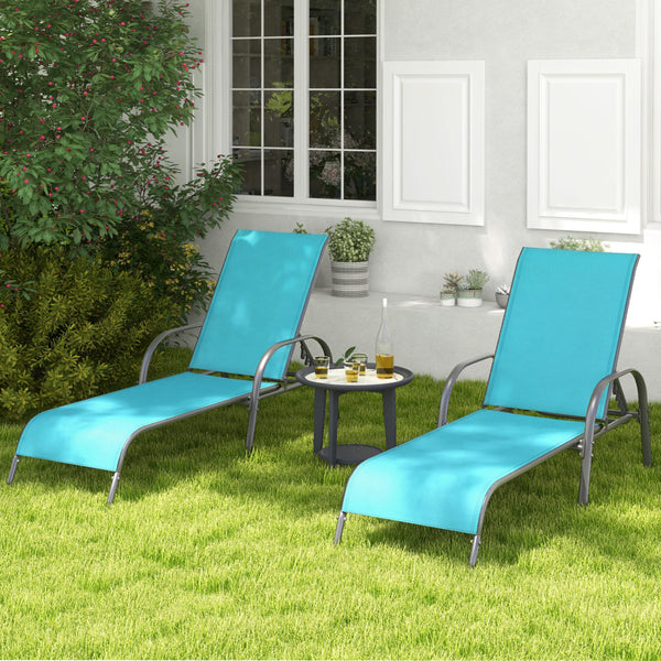 Don't leave the lounge chairs outside in rainy days for prolonging its' using life Made of Sun-proof and breathable fabric for long-lasting use  Powder-coated steel frame provides sturdy support Thick legs and anti-slip pads provide extra stability 5 adju
