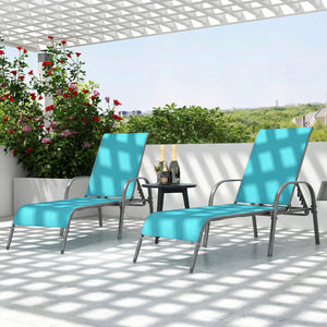 Don't leave the lounge chairs outside in rainy days for prolonging its' using life Made of Sun-proof and breathable fabric for long-lasting use  Powder-coated steel frame provides sturdy support Thick legs and anti-slip pads provide extra stability 5 adju