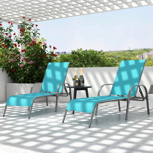 Don't leave the lounge chairs outside in rainy days for prolonging its' using life Made of Sun-proof and breathable fabric for long-lasting use  Powder-coated steel frame provides sturdy support Thick legs and anti-slip pads provide extra stability 5 adju