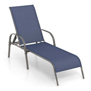 Don't leave the lounge chairs outside in rainy days for prolonging its' using life Made of Sun-proof and breathable fabric for long-lasting use  Powder-coated steel frame provides sturdy support Thick legs and anti-slip pads provide extra stability 5 adju