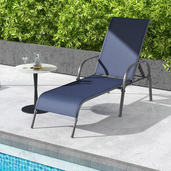 Don't leave the lounge chairs outside in rainy days for prolonging its' using life Made of Sun-proof and breathable fabric for long-lasting use  Powder-coated steel frame provides sturdy support Thick legs and anti-slip pads provide extra stability 5 adju