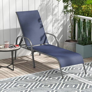 Don't leave the lounge chairs outside in rainy days for prolonging its' using life Made of Sun-proof and breathable fabric for long-lasting use  Powder-coated steel frame provides sturdy support Thick legs and anti-slip pads provide extra stability 5 adju