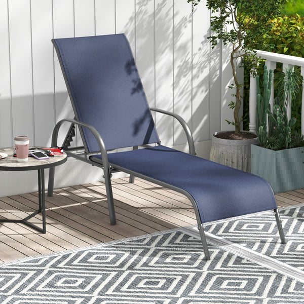 Don't leave the lounge chairs outside in rainy days for prolonging its' using life Made of Sun-proof and breathable fabric for long-lasting use  Powder-coated steel frame provides sturdy support Thick legs and anti-slip pads provide extra stability 5 adju
