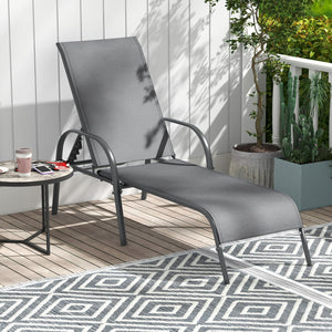 Don't leave the lounge chairs outside in rainy days for prolonging its' using life Made of Sun-proof and breathable fabric for long-lasting use  Powder-coated steel frame provides sturdy support Thick legs and anti-slip pads provide extra stability 5 adju