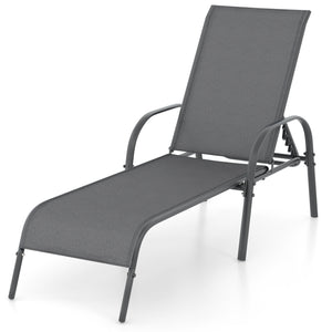 Don't leave the lounge chairs outside in rainy days for prolonging its' using life Made of Sun-proof and breathable fabric for long-lasting use  Powder-coated steel frame provides sturdy support Thick legs and anti-slip pads provide extra stability 5 adju
