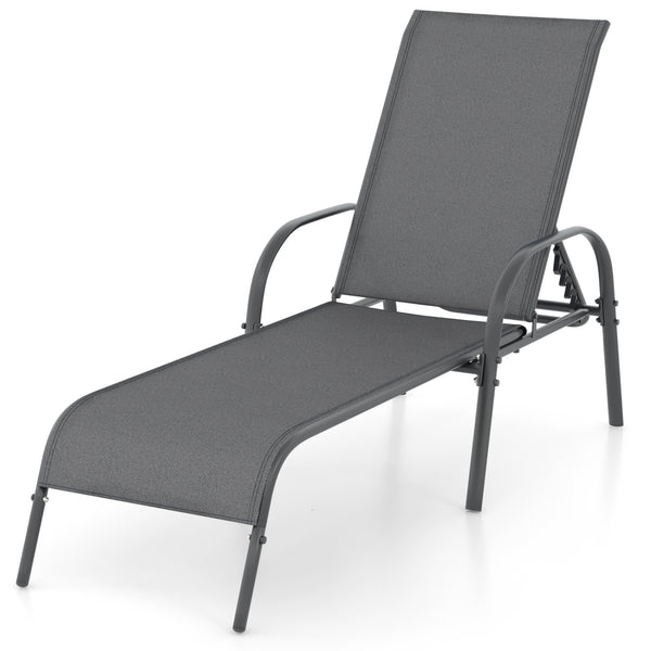 Don't leave the lounge chairs outside in rainy days for prolonging its' using life Made of Sun-proof and breathable fabric for long-lasting use  Powder-coated steel frame provides sturdy support Thick legs and anti-slip pads provide extra stability 5 adju