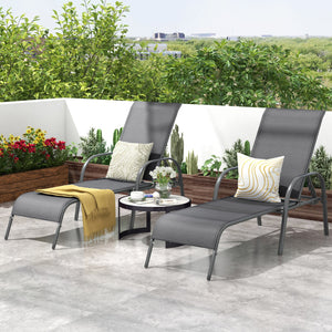 Don't leave the lounge chairs outside in rainy days for prolonging its' using life Made of Sun-proof and breathable fabric for long-lasting use  Powder-coated steel frame provides sturdy support Thick legs and anti-slip pads provide extra stability 5 adju