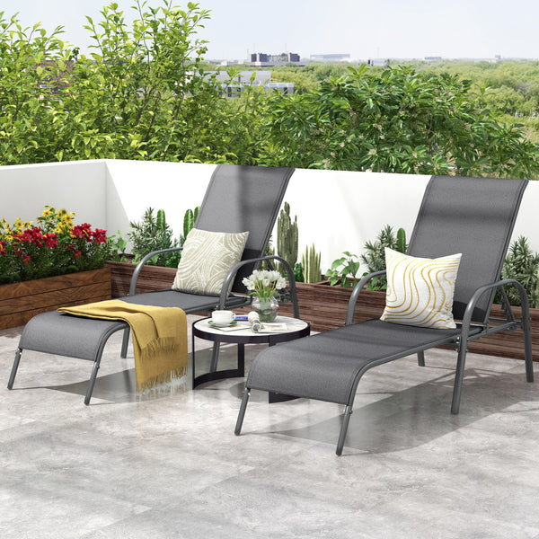 Don't leave the lounge chairs outside in rainy days for prolonging its' using life Made of Sun-proof and breathable fabric for long-lasting use  Powder-coated steel frame provides sturdy support Thick legs and anti-slip pads provide extra stability 5 adju
