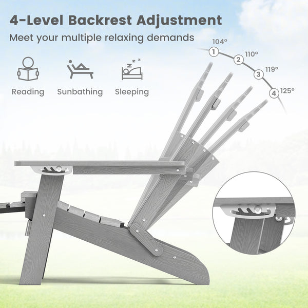 4-position backrest meets your multiple relaxing demands<br>Made of high-quality HIPS which is weatherproof<br>Stainless steel screws for longer service life and stronger structure<br>Ergonomic seat with wide armrests and footrest for more comfort<br>Rota