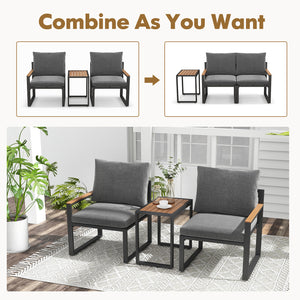 Sturdy frame made of aluminum for high-strength support <br>Adjustable footpads highly improve the stability <br>WPC tabletop and armrests for long-lasting service life <br>Equipped with thickened cushions covered with Olefin fabric <br>Smooth zippers mak