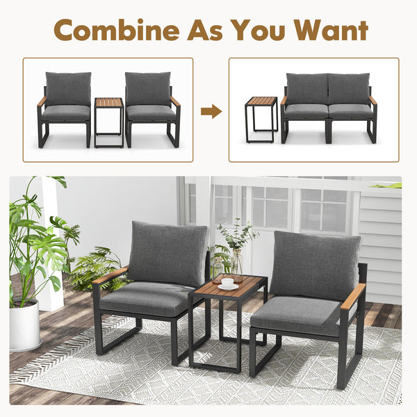 Sturdy frame made of aluminum for high-strength support <br>Adjustable footpads highly improve the stability <br>WPC tabletop and armrests for long-lasting service life <br>Equipped with thickened cushions covered with Olefin fabric <br>Smooth zippers mak