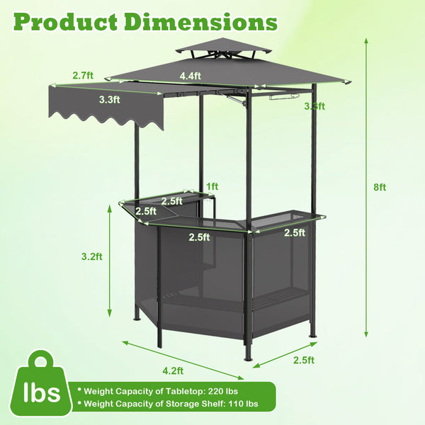 Heat-resistant tabletop provides a safe prep surface near the grill 4 slatted metal shelves for organizing tools  seasonings  and food items 6 side hanging hooks keep utensils and towels within easy reach 2-row top glass holders safely store drinks and gl
