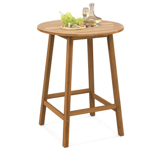 Made of solid acacia wood  which is durable  sturdy & natural<br>Triangle connections & added crossbars to ensure great stability  no wobbling<br>Round slatted tabletop for no pooling of water during long-term outdoor use<br>Pre-drilled umbrella hole is p