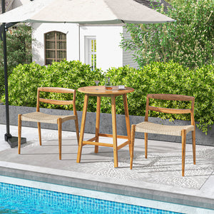 Made of solid acacia wood  which is durable  sturdy & natural<br>Triangle connections & added crossbars to ensure great stability  no wobbling<br>Round slatted tabletop for no pooling of water during long-term outdoor use<br>Pre-drilled umbrella hole is p