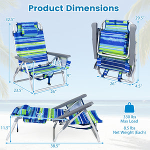 5 adjustable backrest positions for personalized comfort<br>Easy armrest lift mechanism for quick reclining changes<br>Side cup holder and mesh pocket keep essentials handy<br>Zippered insulated cooler bag maintains drinks cold longer<br>Dual-purpose supp