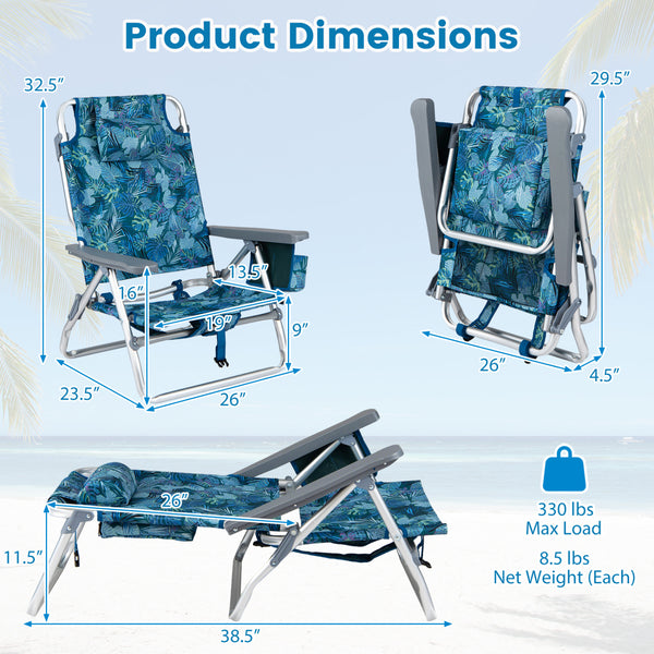 5 adjustable backrest positions for personalized comfort<br>Easy armrest lift mechanism for quick reclining changes<br>Side cup holder and mesh pocket keep essentials handy<br>Zippered insulated cooler bag maintains drinks cold longer<br>Dual-purpose supp