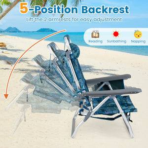 5 adjustable backrest positions for personalized comfort<br>Easy armrest lift mechanism for quick reclining changes<br>Side cup holder and mesh pocket keep essentials handy<br>Zippered insulated cooler bag maintains drinks cold longer<br>Dual-purpose supp