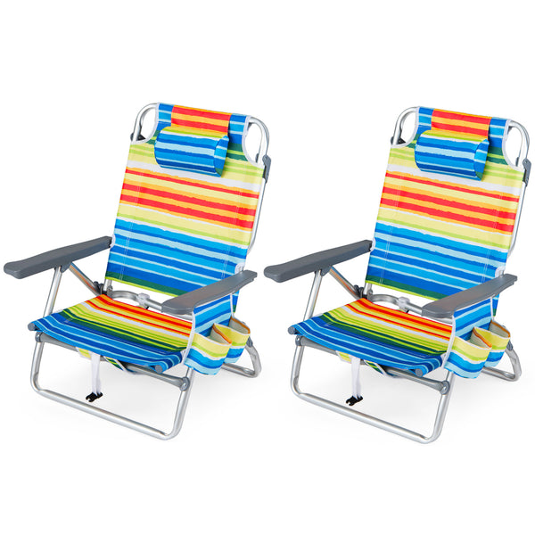 5 adjustable backrest positions for personalized comfort<br>Easy armrest lift mechanism for quick reclining changes<br>Side cup holder and mesh pocket keep essentials handy<br>Zippered insulated cooler bag maintains drinks cold longer<br>Dual-purpose supp