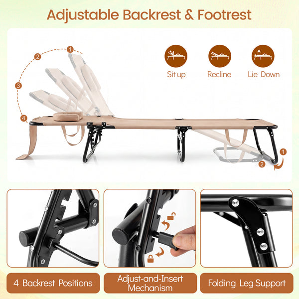 4-position adjustable backrest allows you to sit up  recline  and lay down<br>Safe locking device for firm backrest fixation<br>Powder-coated metal frame with U-shaped legs for extra sturdiness<br>Made of 500D Oxford fabric  wear-resistant and breathable<