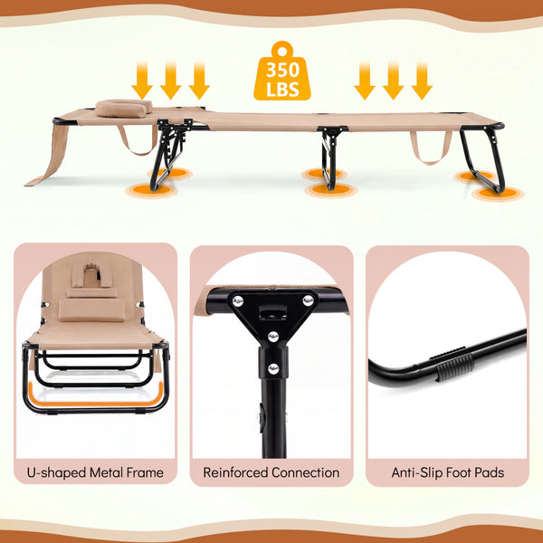 4-position adjustable backrest allows you to sit up  recline  and lay down<br>Safe locking device for firm backrest fixation<br>Powder-coated metal frame with U-shaped legs for extra sturdiness<br>Made of 500D Oxford fabric  wear-resistant and breathable<