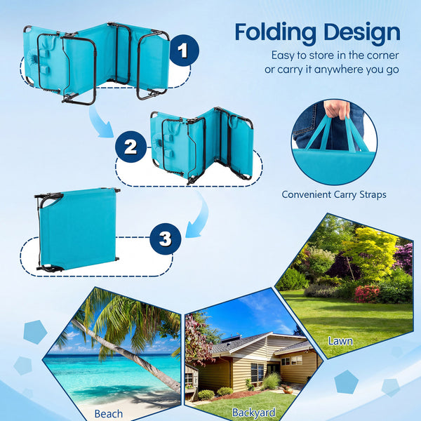 4-position adjustable backrest allows you to sit up  recline  and lay down<br>Safe locking device for firm backrest fixation<br>Powder-coated metal frame with U-shaped legs for extra sturdiness<br>Made of 500D Oxford fabric  wear-resistant and breathable<