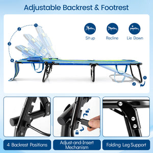 4-position adjustable backrest allows you to sit up  recline  and lay down<br>Safe locking device for firm backrest fixation<br>Powder-coated metal frame with U-shaped legs for extra sturdiness<br>Made of 500D Oxford fabric  wear-resistant and breathable<