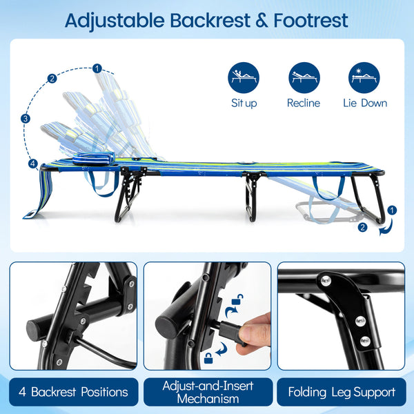 4-position adjustable backrest allows you to sit up  recline  and lay down<br>Safe locking device for firm backrest fixation<br>Powder-coated metal frame with U-shaped legs for extra sturdiness<br>Made of 500D Oxford fabric  wear-resistant and breathable<