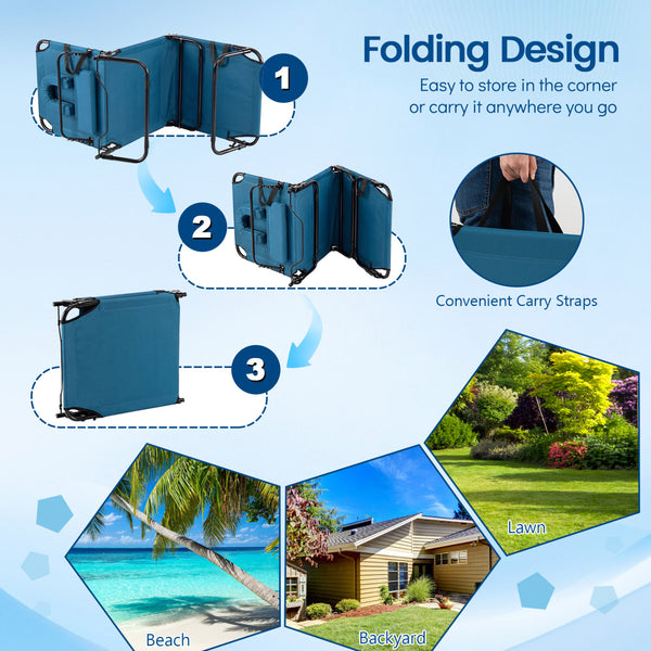 4-position adjustable backrest allows you to sit up  recline  and lay down<br>Safe locking device for firm backrest fixation<br>Powder-coated metal frame with U-shaped legs for extra sturdiness<br>Made of 500D Oxford fabric  wear-resistant and breathable<