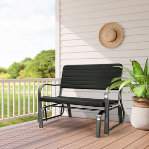 A large sitting area accommodates 2 people comfortably<br>Ergonomic backrest and armrests for a cozy sitting experience<br>Smooth and quiet gliding for a comfortable swing<br>Weather resistant HDPE material for durability<br>Powder coated steel frame for 