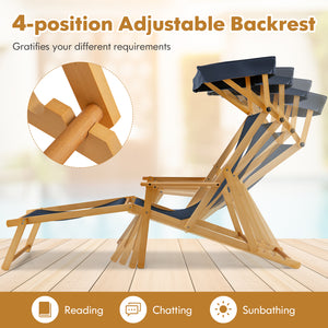 Angle adjustable canopy provides you with optimal protection<br>4-position adjustable backrest gratifies your different requirements<br>Solid birch wood frame for anti-fading and anti-cracking performance<br>High-quality oxford fabric with PVC coating ens