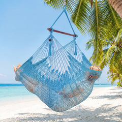Triple-strand polyester rope ensures breathable comfort<br>Stretchable seat design offers spacious sitting or lying space<br>Strong metal spreader bar supports up to 330 lbs safely<br>Reinforced hanging loops and anti-slip grooves enhance stability<br>Car