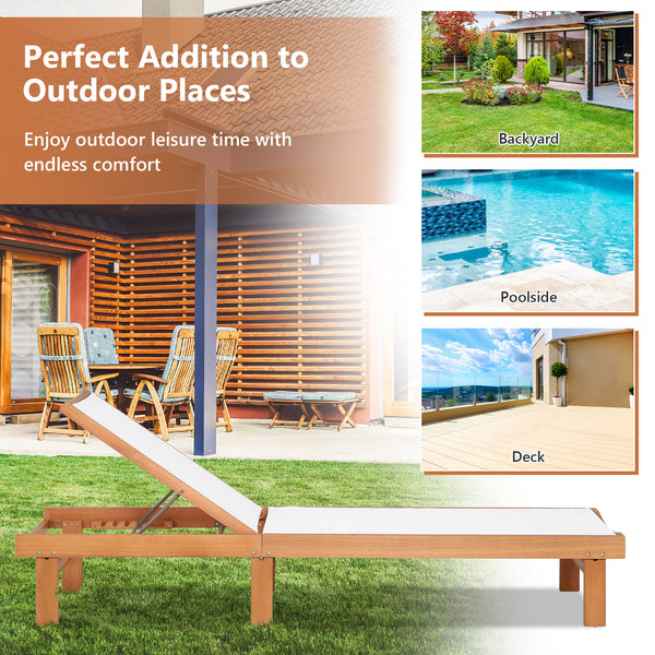 Great for reading  sunbathing  and taking a nap with 5-position adjustment<br>Avoid stuffiness even in the hot summer due to breathable and quick-drying fabric<br>Solid eucalyptus wood and sturdy steel for strong stability<br>Can be used by the whole fami